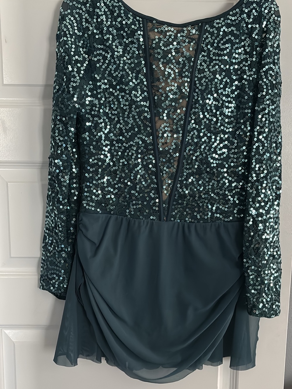 Weissman Teal Sequin Long-Sleeve Cocktail Dress